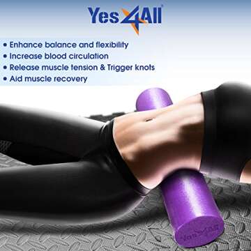 Yes4All Soft-Density Round PE Foam Roller for Pilates, Yoga, Stretching, Balance & Core Exercises - 18 inch Purple