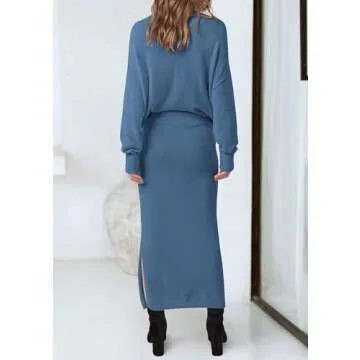 PRETTYGARDEN Women's Two Piece Matching Sweater Sets Knit Long Sleeve Pullover Tops Bodycon Long Max...