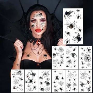 XIYOKA 80+ Halloween Spider Web Temporary Tattoos Pack