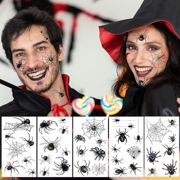 XIYOKA 80+ Halloween Spider Web Temporary Tattoos Pack
