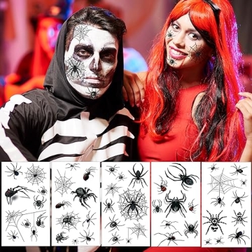 XIYOKA 80+ Halloween Spider Web Temporary Tattoos Pack