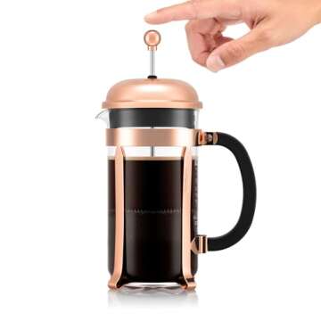 Bodum 34oz Chambord French Press Coffee Maker, High-Heat Borosilicate Glass, Stainless Steel, Copper – Made in Portugal