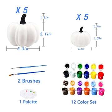 JIABNUKKN Pumpkin Decorations Halloween Crafts for Kids 10Pcs Paint Your Own Artificial Pumpkin White Plastic Pumpkin Decorating Kit Gift Toys for Kids DIY Halloween Thanksgiving Fall Pumpkin Decor