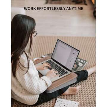 ZEAPTAC Lap Desk with Pillow Cushion, Portable Laptop Bed Desk, Fits up to 15.6 inch Laptop, Lap Sta...