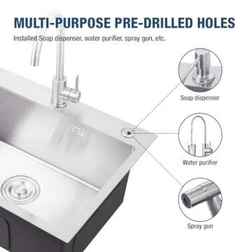 DuyviSteil 24 Inch Kitchen Sink Drop-in, Stainless Steel Top Mount Workstation Sink, Single Bowl Kitchen Sinks with Basket Strainer, D24"xW18"xH9" (Nano)