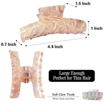 5 Pack 4.5"Large Hair Claw Clips,2022 new Acetic acid retro leopard print Hair Clips for Women & Girls,5 Colors Strong Hold Claw Hair Clips for Women Thick Hair & Thin Hair,90's Vintage Hair Clip…