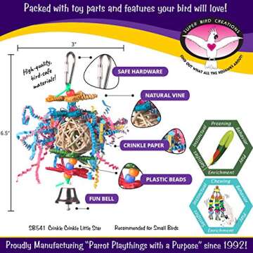 Super Bird Creations SB541 Crinkle Crinkle Little Star Bird Toy - Small Bird Size, Parrotlets, Cocka...