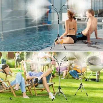 Homasky Standing Misters for Outside Patio, Adjustable Height 4.1 FT Stand Misting System for Cooling Outdoor, Portable Stand Mister for Water Mist Playing, Patio Cooling, Backyard, Porch