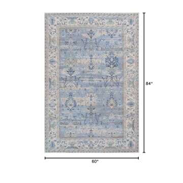 Adiva Rugs Machine Washable 5x7 Area Rug with Non Slip Backing for Living Room, Bedroom, Bathroom, K...