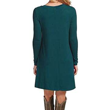 MOLERANI Womens Casual Loose Plain Dresses Soft Comfortable Loungewear Swing Dress(L, Dark Green)