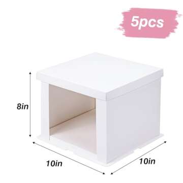Moretoes 5pcs Cake Boxes, 10x10x8 Inches White Bakery Boxes with Pre-folded Lid Tall Dessert Cardboard Boxes for Cakes, Cupcakes, Pies, Donuts, Cookies for Christmas, Party, Birthday