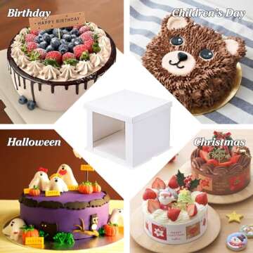 Moretoes 5pcs Cake Boxes, 10x10x8 Inches White Bakery Boxes with Pre-folded Lid Tall Dessert Cardboard Boxes for Cakes, Cupcakes, Pies, Donuts, Cookies for Christmas, Party, Birthday