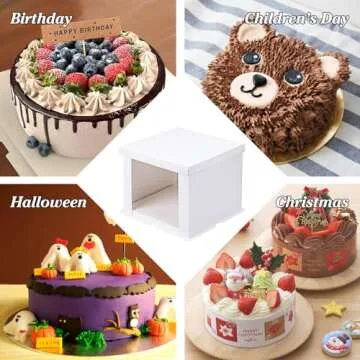 Moretoes 5pcs Cake Boxes, 10x10x8 Inches White Bakery Boxes with Pre-folded Lid Tall Dessert Cardboard Boxes for Cakes, Cupcakes, Pies, Donuts, Cookies for Christmas, Party, Birthday