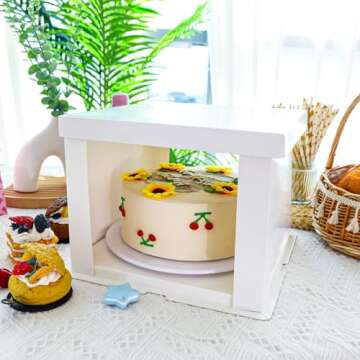 Moretoes 5pcs Cake Boxes, 10x10x8 Inches White Bakery Boxes with Pre-folded Lid Tall Dessert Cardboard Boxes for Cakes, Cupcakes, Pies, Donuts, Cookies for Christmas, Party, Birthday