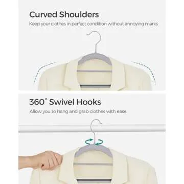 SONGMICS Pack of 30 Coat Hangers, Heavy-Duty Plastic Hangers, Non-Slip, Space-Saving Clothes Hangers, 0.2 Inches Slim, 16.5 Inches Wide, 360° Swivel Silver Hook, Light and Dark Gray UCRP20G30