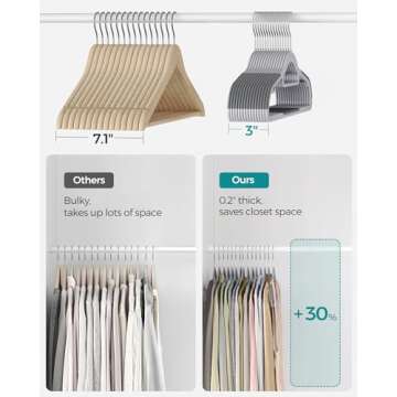 SONGMICS Pack of 30 Coat Hangers, Heavy-Duty Plastic Hangers, Non-Slip, Space-Saving Clothes Hangers, 0.2 Inches Slim, 16.5 Inches Wide, 360° Swivel Silver Hook, Light and Dark Gray UCRP20G30