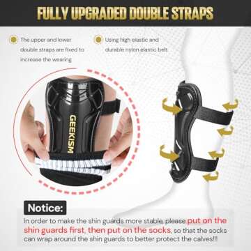 Soccer Shin Guards for Youth Kids Toddler, Upgraded Double Straps & Thicker, More Stable Protected Soccer Equipment - Football Gear for 3-5-7 4-6-8-10-12-14 Years Old Child Teens Boys Girls (Black, S)