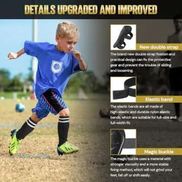 Soccer Shin Guards for Youth Kids Toddler, Upgraded Double Straps & Thicker, More Stable Protected Soccer Equipment - Football Gear for 3-5-7 4-6-8-10-12-14 Years Old Child Teens Boys Girls (Black, S)