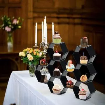 Stylish Black Honeycomb Cake Display Stand for Events