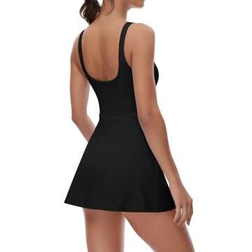 FOMELY Tennis Dress with Built in Shorts and Bra Women U Neck Athletic Dress Golf Dresses for Women Side Slit Workout Dress Flare Mini Dresses Black