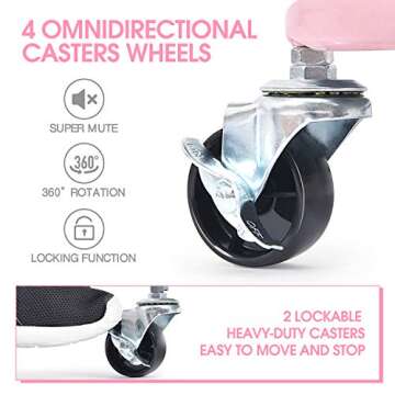 TOOLF Utility Cart, 3 Tier Rolling Storage Cart with Wheels, Storage Organizer for Lash Makeup Diaper Baby Nursery, Serving Baskets Trolley for Home, Office, Kitchen, Bathroom (Pink)