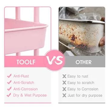 TOOLF 3 Tier Rolling Storage Cart with Wheels - Pink