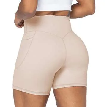 Sunzel 8" / 5" / 3" Biker Shorts for Women with Pockets, High Waisted Yoga Workout Shorts Beige X-Sm...