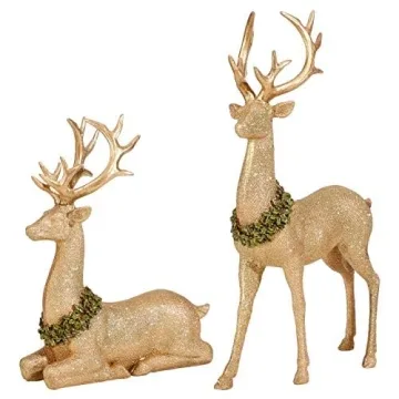 Vita Domi Gold Glittered Reindeer Decor Set of 2