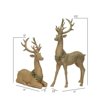 Vita Domi Gold Glittered Reindeer Decor Set of 2