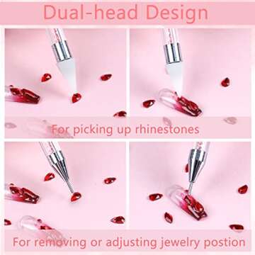 ASTONFOG 2 Pcs Wax Nail Rhinestones Picker Pencil, Dual-ended Rhinestone Gems Crystals Studs Picker Wax Pencil Pen, Crystal Beads Handle Manicure Nail Art DIY Decoration Tool (Pink White)