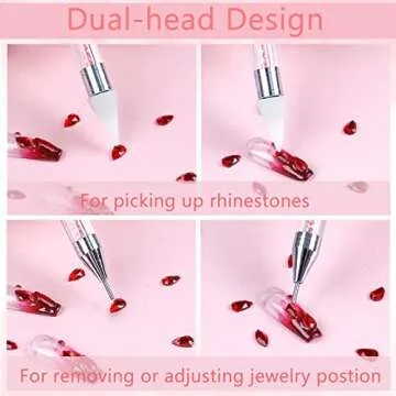 ASTONFOG 2 Pcs Wax Nail Rhinestones Picker Pencil, Dual-ended Rhinestone Gems Crystals Studs Picker Wax Pencil Pen, Crystal Beads Handle Manicure Nail Art DIY Decoration Tool (Pink White)