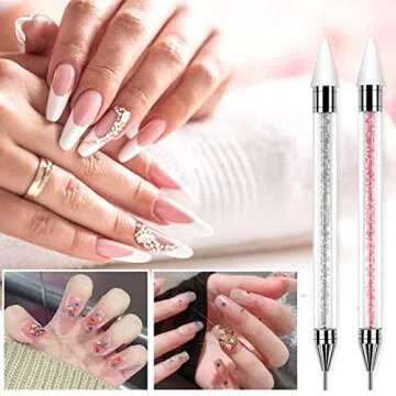 ASTONFOG 2 Pcs Wax Nail Rhinestones Picker Pencil, Dual-ended Rhinestone Gems Crystals Studs Picker Wax Pencil Pen, Crystal Beads Handle Manicure Nail Art DIY Decoration Tool (Pink White)