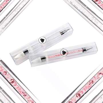 ASTONFOG 2 Pcs Wax Nail Rhinestones Picker Pencil, Dual-ended Rhinestone Gems Crystals Studs Picker Wax Pencil Pen, Crystal Beads Handle Manicure Nail Art DIY Decoration Tool (Pink White)