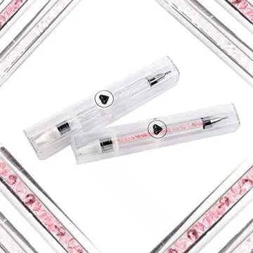 ASTONFOG 2 Pcs Wax Nail Rhinestones Picker Pencil, Dual-ended Rhinestone Gems Crystals Studs Picker Wax Pencil Pen, Crystal Beads Handle Manicure Nail Art DIY Decoration Tool (Pink White)