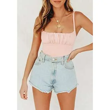BEJONS Women Y2k Pink Corset Like Going Out Ruched Crop Tank Top Cute Square Neck Double Lined Ruffle Brami Camisole Teen Clothes Dressy Summer Basic Dance Concert Outfit Light Coral M