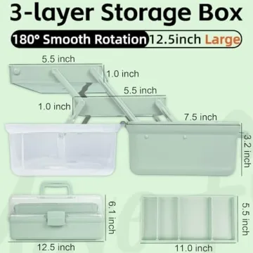 Tergoo 12.5in 3-Layer Craft Storage Box with Adjustable Dividers
