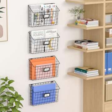 X-cosrack 4-Tier Hanging Wall File Holder Vertical Wall Mount Metal Wall File Organizer with Tag Slo...