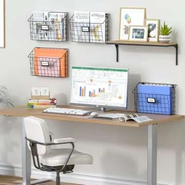 X-cosrack 4-Tier Hanging Wall File Holder Vertical Wall Mount Metal Wall File Organizer with Tag Slot Document Magazine Rack Mail Organizer for Office Home, Black