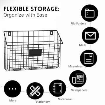 X-cosrack 4-Tier Hanging Wall File Holder Vertical Wall Mount Metal Wall File Organizer with Tag Slot Document Magazine Rack Mail Organizer for Office Home, Black