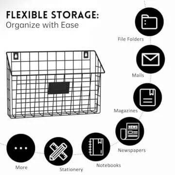 X-cosrack 4-Tier Hanging Wall File Holder Vertical Wall Mount Metal Wall File Organizer with Tag Slot Document Magazine Rack Mail Organizer for Office Home, Black