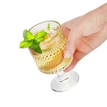 ZOOFOX Set of 6 Romantic Vintage Goblet Glasses, 8 oz Embossed Short Stem Wine Glasses, Hobnail Drinking Glasses Set for Juice, Cocktail, Wine, Party, Bar