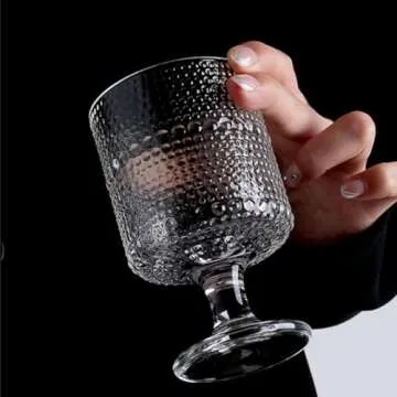 ZOOFOX Set of 6 Romantic Vintage Goblet Glasses, 8 oz Embossed Short Stem Wine Glasses, Hobnail Drinking Glasses Set for Juice, Cocktail, Wine, Party, Bar