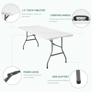YITAHOME 6ft Heavy-Duty Folding Table for Outdoor Use