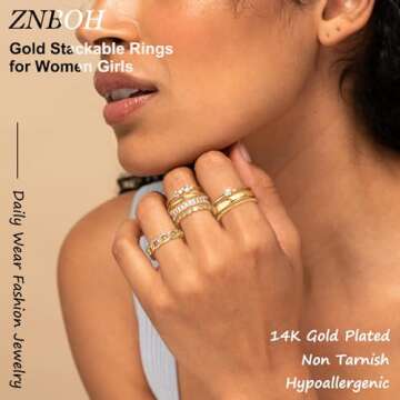 ZNBOH Gold Silver Plated Stacking Rings Set for Women 14K Dainty Stackable Thumb Knuckle Cute Ring f...