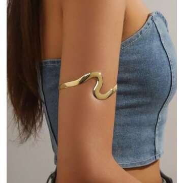 ItsStarred Minimalist Arm Cuff Gold Set - Adjustable Upper Arm Bangles, 6 Pieces
