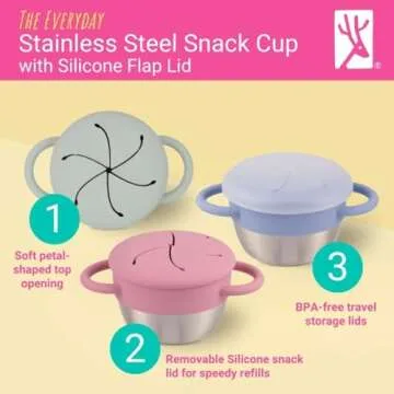 Elk and Friends Stainless Steel Snack Cups – Pack of 2 | Removable Silicone Food Catcher and Trave...
