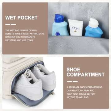 wassdins Large Travel Backpack for Women Men, Waterproof Carry on Backpack for Flight Approved, Mochila de Viaje Personal Item Luggage Backpack with Shoce Compartment, Bulto de Viaje Tiktok Backpack