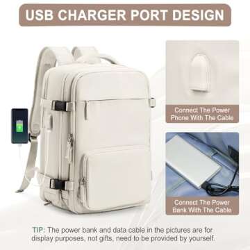 wassdins Large Travel Backpack for Women Men, Waterproof Carry on Backpack for Flight Approved, Mochila de Viaje Personal Item Luggage Backpack with Shoce Compartment, Bulto de Viaje Tiktok Backpack