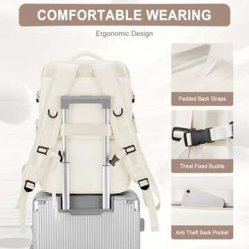 wassdins Large Travel Backpack for Women Men, Waterproof Carry on Backpack for Flight Approved, Mochila de Viaje Personal Item Luggage Backpack with Shoce Compartment, Bulto de Viaje Tiktok Backpack