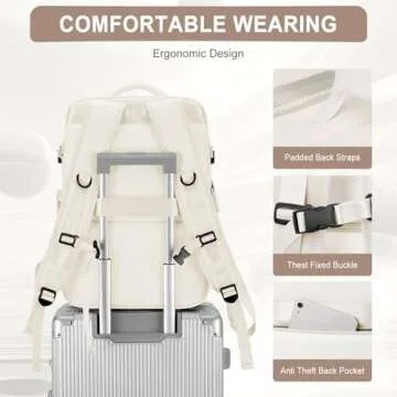 wassdins Large Travel Backpack for Women Men, Waterproof Carry on Backpack for Flight Approved, Mochila de Viaje Personal Item Luggage Backpack with Shoce Compartment, Bulto de Viaje Tiktok Backpack